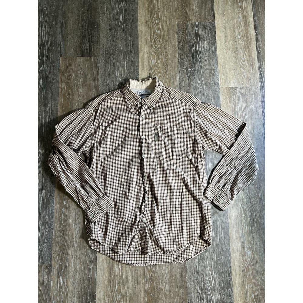 Brown and cream Columbia Sportswear button-up shirt size medium men's